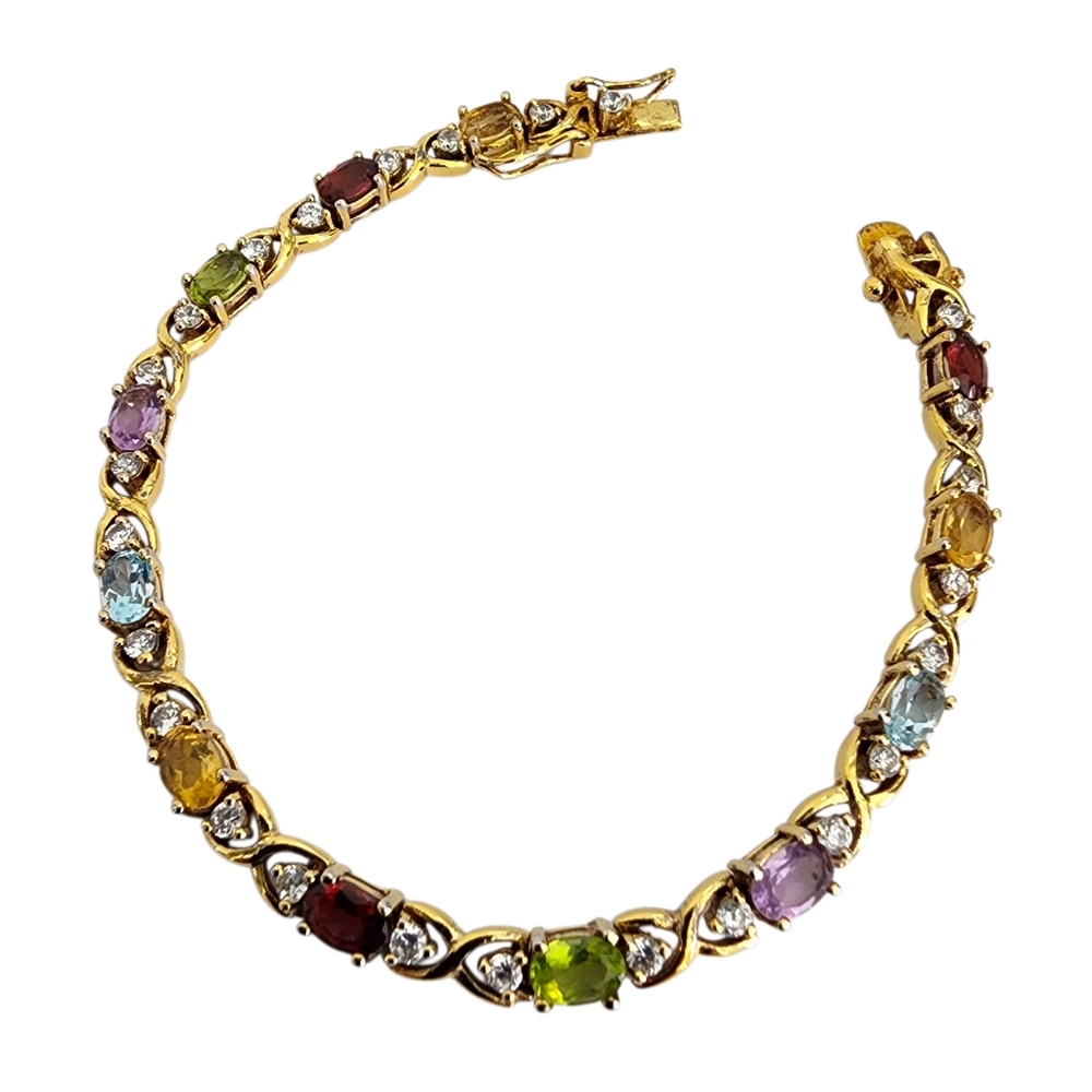 Gemstone Bracelet Gold Vermeil Citrine Amethyst Aquamarine Peridot Garnet A0238